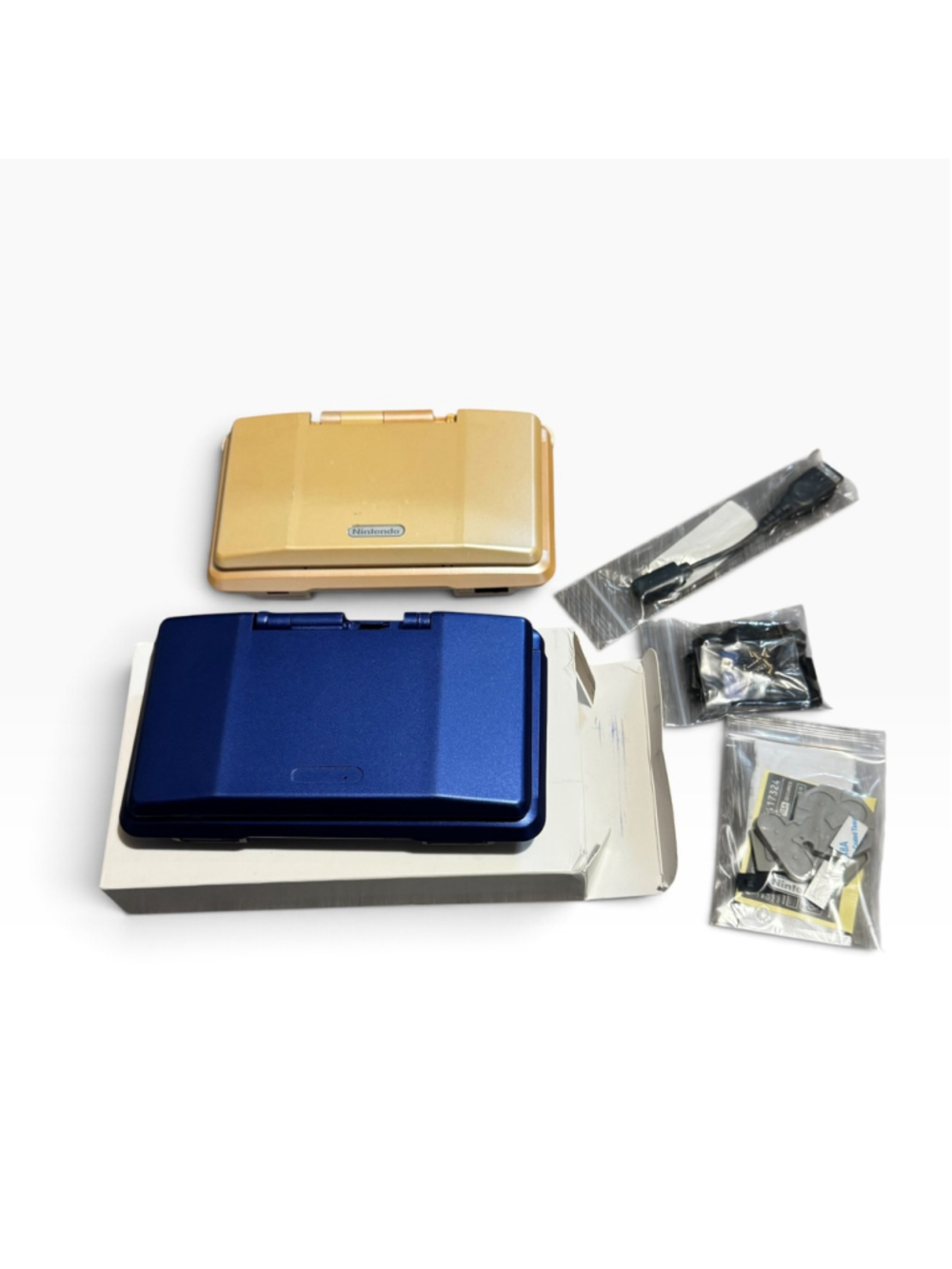 Nintendo DS Handheld Console Peach Gold Bundle With Blue Reshell Diy Kit Charger